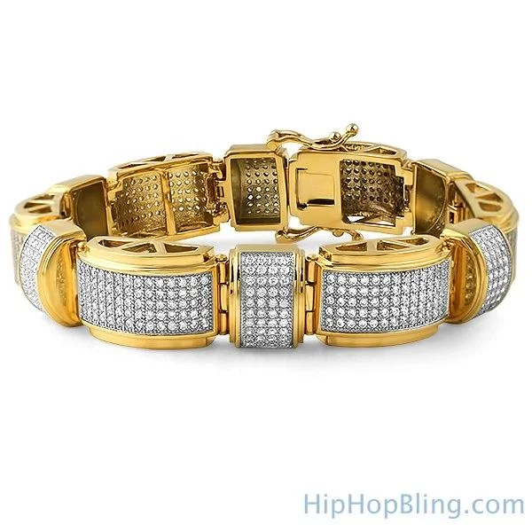 women’s chain bracelets-Gold Stainless Steel Domed Bar Bling Bracelet