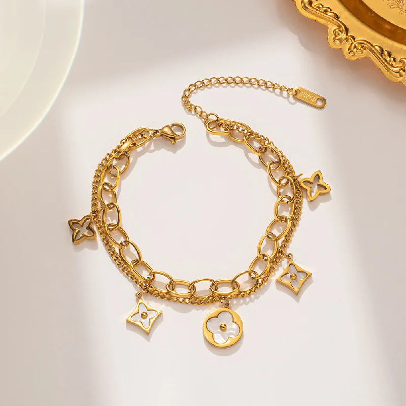 922 Double layered Clover Bracelet Gold