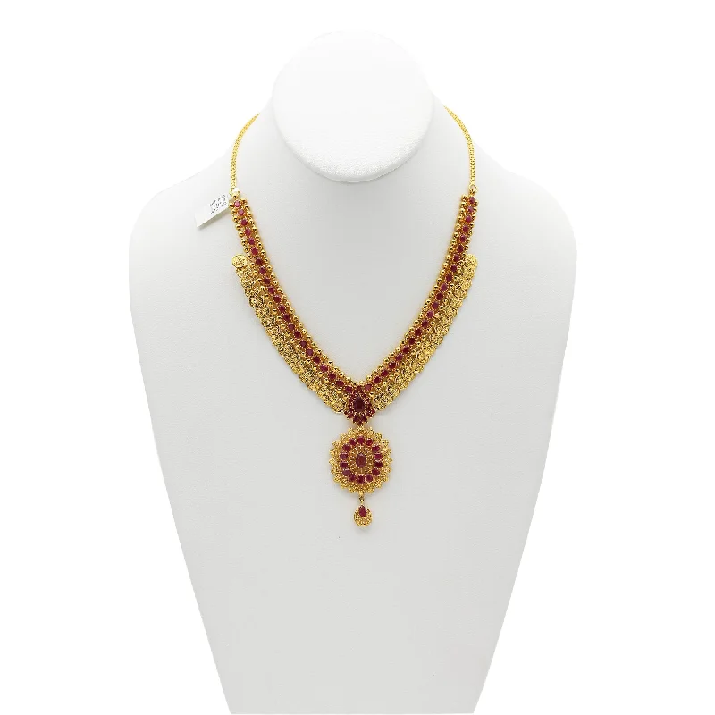 women’s boho necklaces-22K Gold Ruby Necklace and Earrings Set