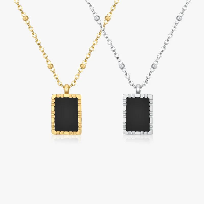 personalized necklaces for women-Rectangle Black Agate Pendant Necklace