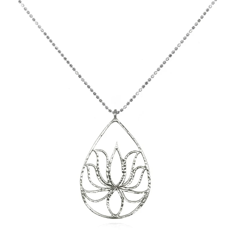 women’s fancy necklaces-Teardrop Lotus Silver Necklace