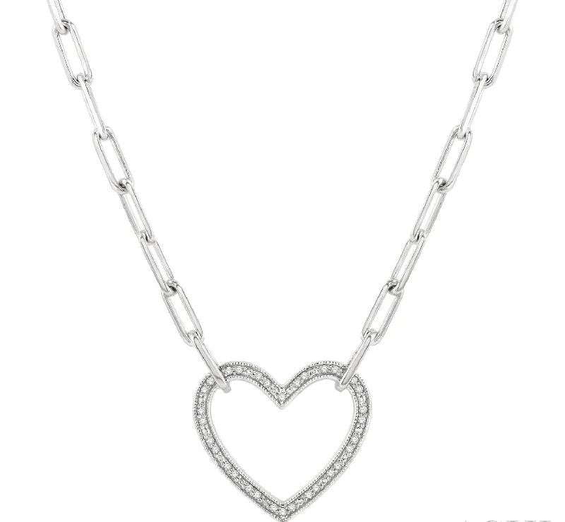 women’s charm necklaces-Heart Shape Diamond Paper Clip Necklace - 1/10 Carat