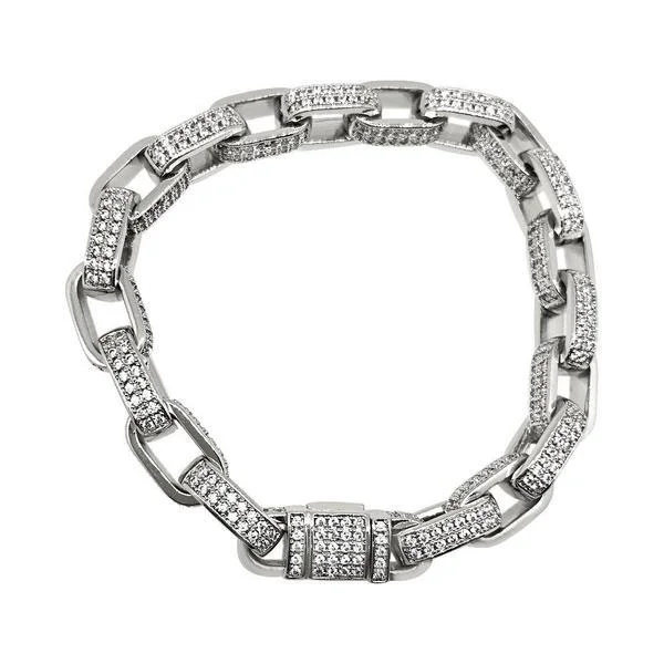 women’s stretch bracelets-3D Box Link Rhodium CZ Bling Bling Bracelet