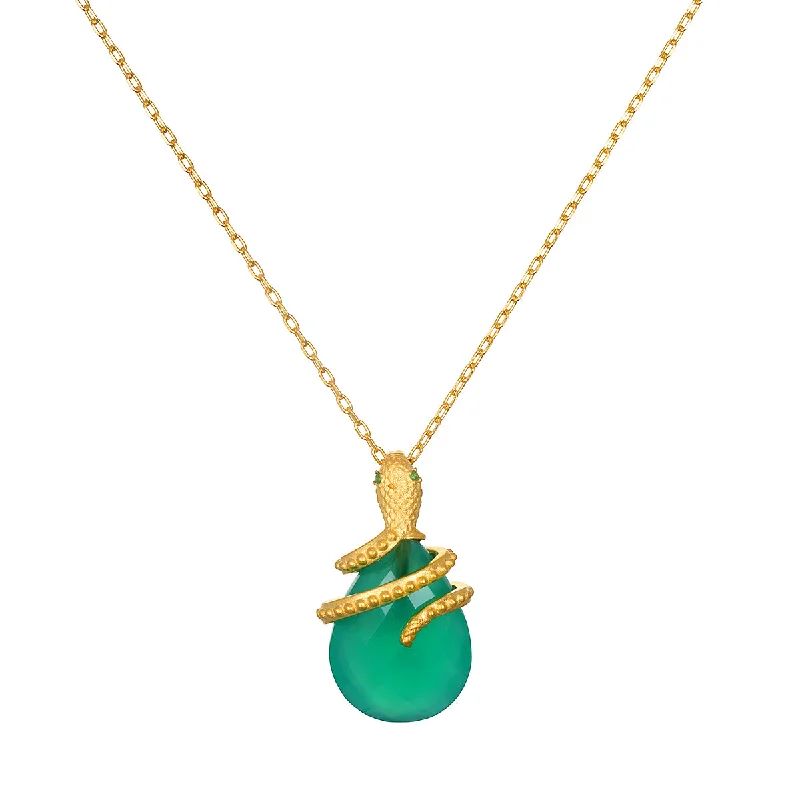 women’s elegant gold necklaces-Guiding Energy Green Onyx Snake Necklace