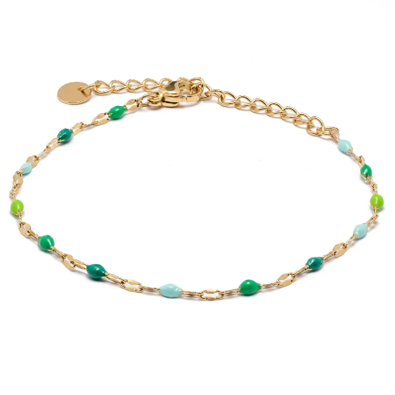 women’s bridal bracelets-Green Beads Gold Bracelet