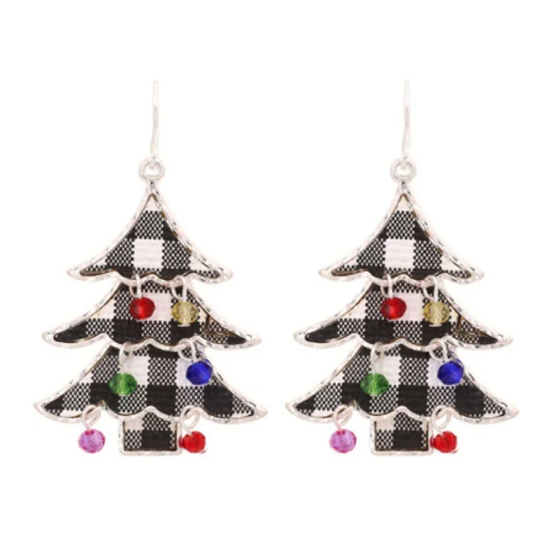 women’s drop earrings-Green Plaid Christmas Tree Earrings