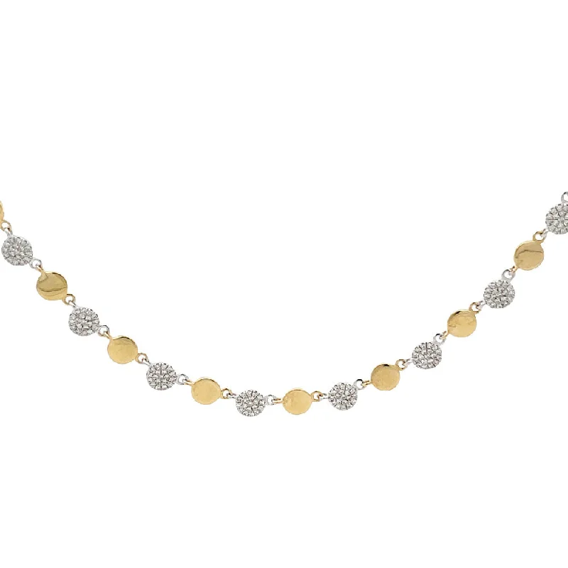 women’s pearl necklaces-14 Karat Yellow and White Gold Alternating Disc Necklace with Diamonds