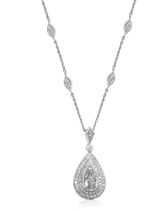 women’s handmade gold necklaces-1.36 Carat Pear Lab Grown Diamond and 1.57 Carat Halo Platinum Necklace