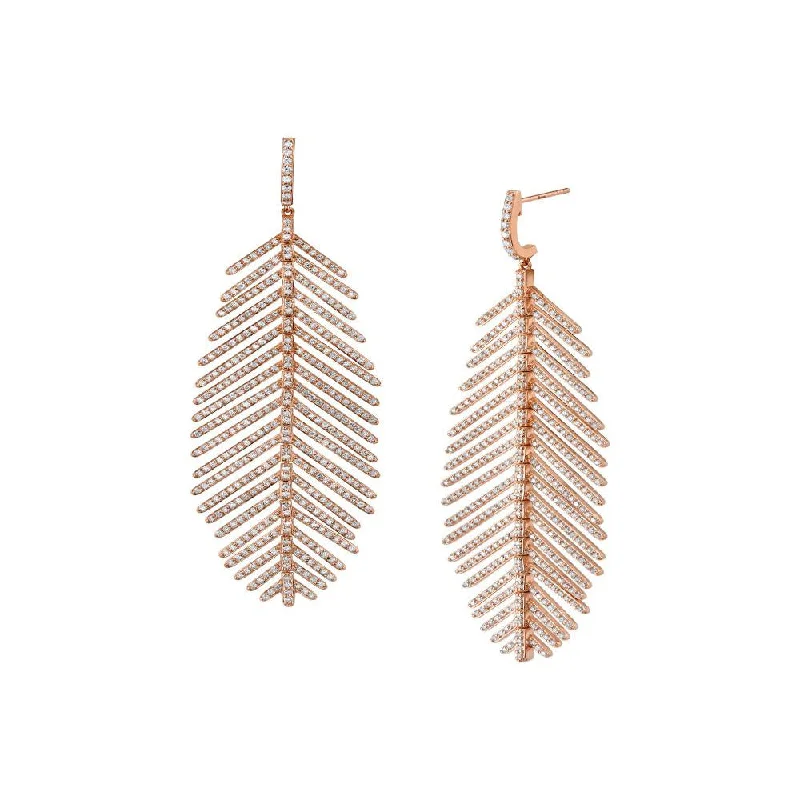 women’s clip-on earrings-Diamond Feather Drop Earrings