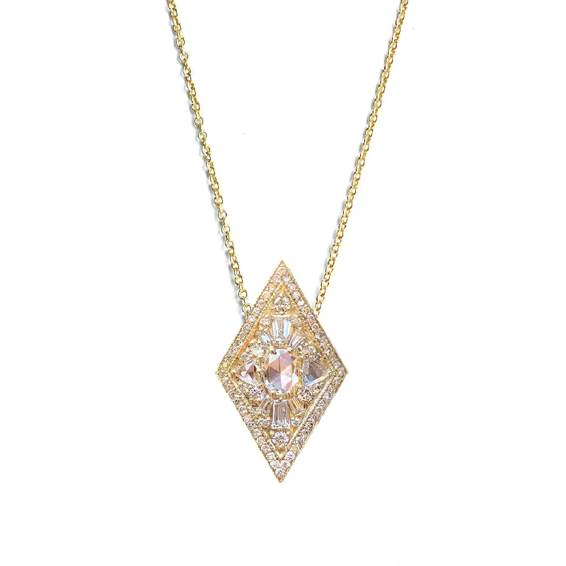 women’s layered gold necklaces-Large Kite Shape Oval Diamond Necklace