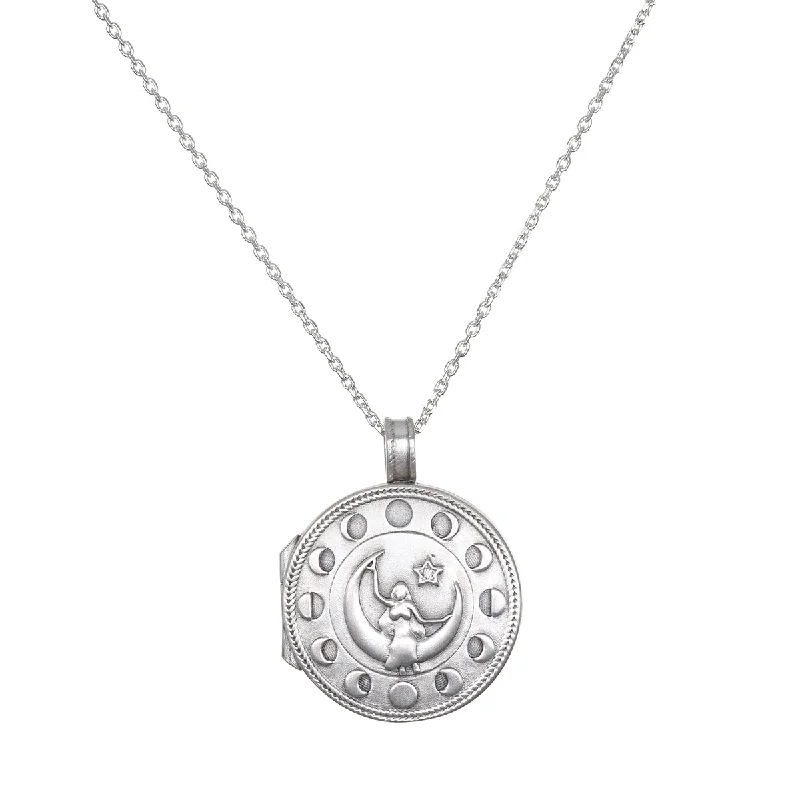 women’s diamond and gold necklaces-Mother Moon Silver Locket Necklace