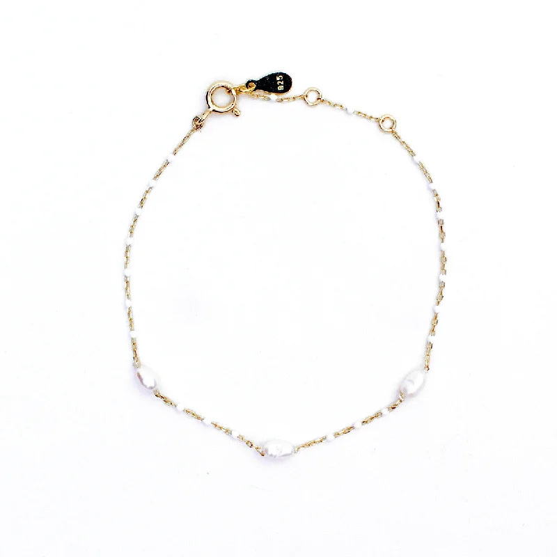 women’s luxury bangle sets-Gold Vermeil Enamel and Pearl Bracelet