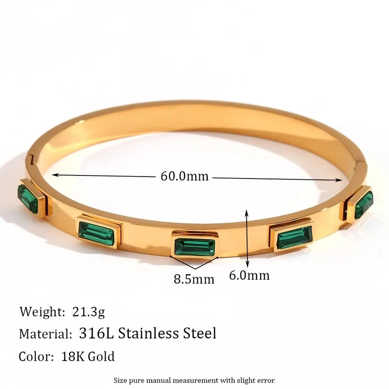 Five Rectangular Zircon Closed Buckle Bracelet-Gold-Green diamond