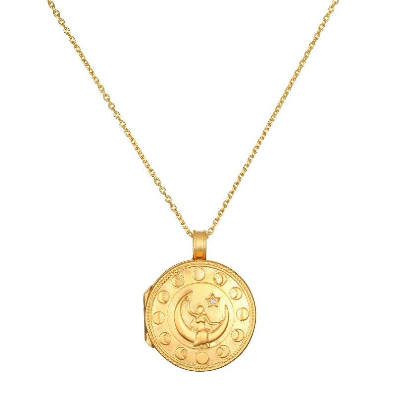 women’s heart necklaces-Mother Moon Gold Locket Necklace