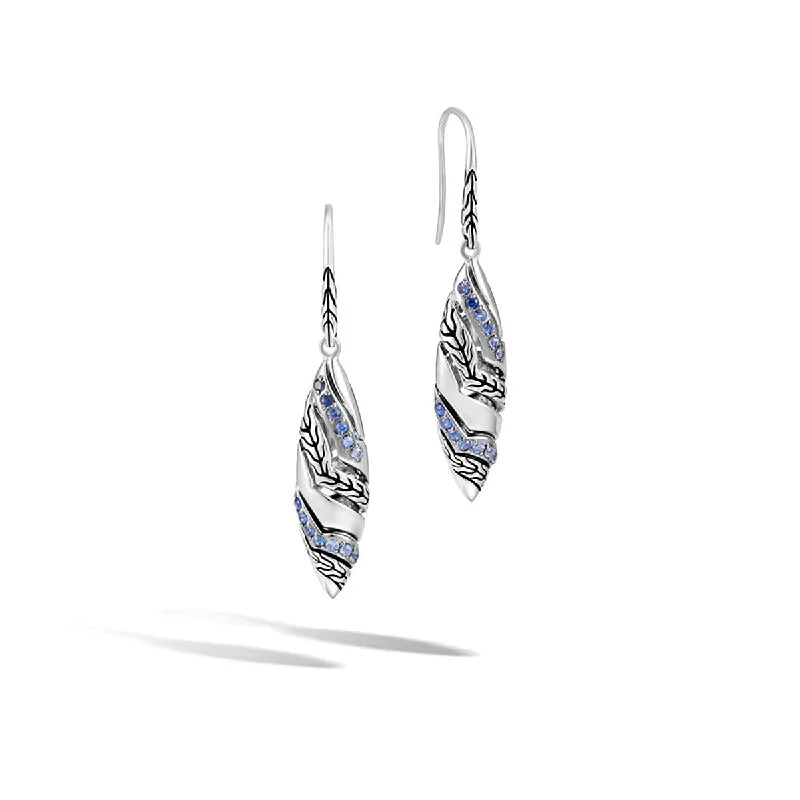 women’s floral earrings-Lahar Silver Marquise Drop Earrings with Blue Sapphire