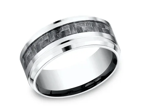 women’s art deco engagement rings-Men's 9mm Comfort-Fit Cobalt and Carbon Fiber Inlay Wedding Band