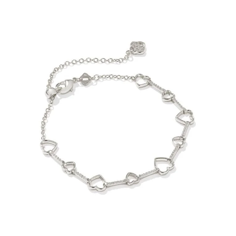 women’s birthstone bracelets-Kendra Scott Haisley Delicate Heart Chain Bracelet In White Crystal