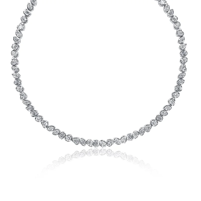 women’s infinity necklaces-12.00 Cttw Mixed Diamonds Bezel Set Tennis Necklace set in 18K White Gold Necklace