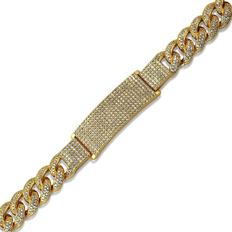 women’s adjustable bangles-ID Cuban Bracelet Micro Pave Bling Gold Bracelet