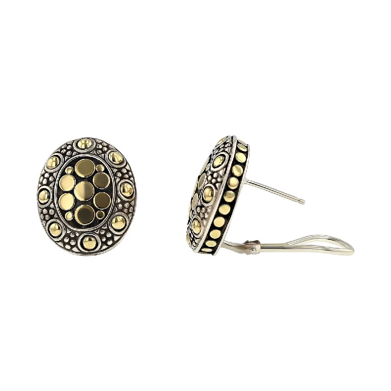 women’s adjustable earrings-John Hardy Silver and 18K Dot Oval Earrings