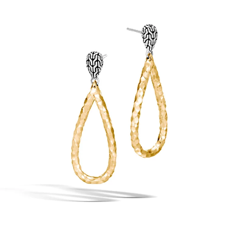 women’s fashion earrings-Classic Chain Hammered Gold and Silver Teardrop Earrings