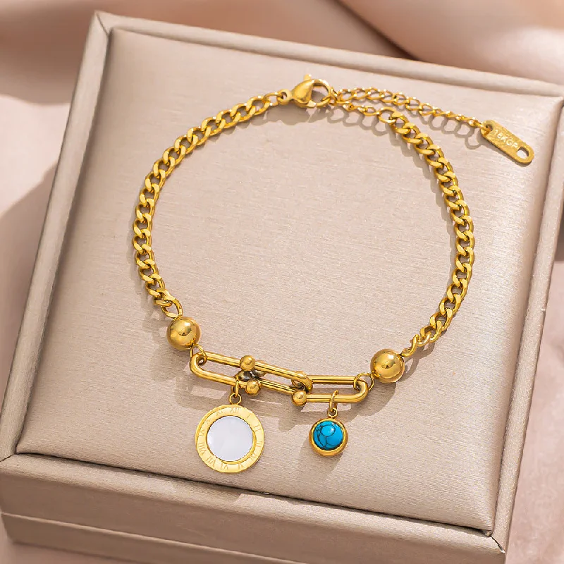 715 turquoise Roman round gold bracelet