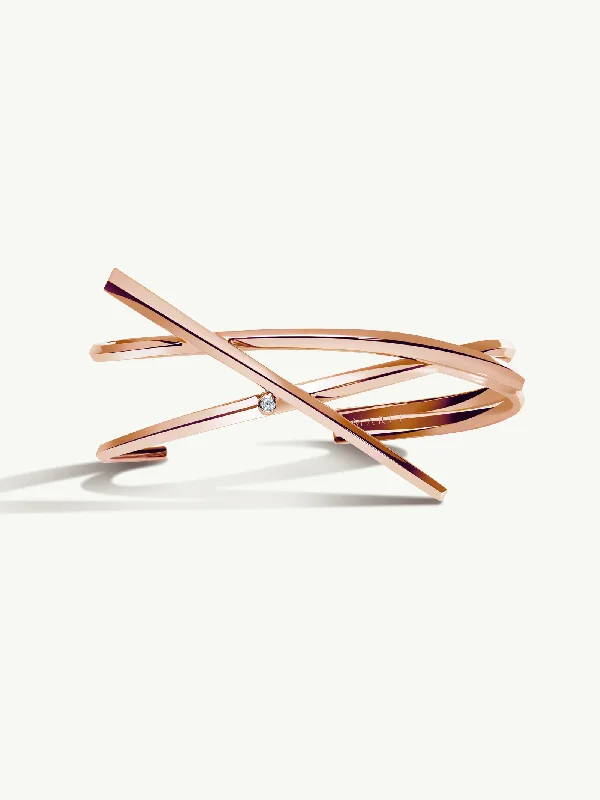 women’s bangle sets-Pythia Serpentine Twist Brilliant-Cut White Diamond Cuff Bracelet in 18K Rose Gold