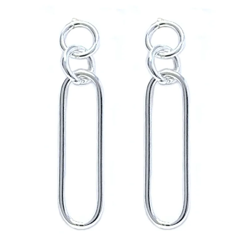 women’s long earrings-Linked Circle & Oval Stud Earrings Sterling Silver