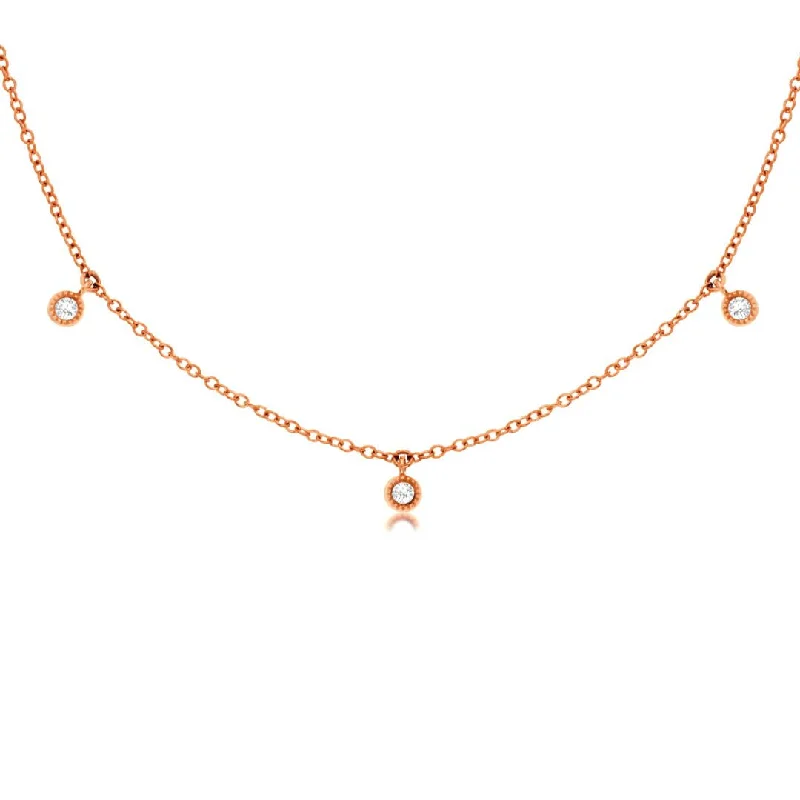 women’s minimalistic necklaces-0.14 Cttw Round Diamond 7 Station 14K Rose Gold Necklace