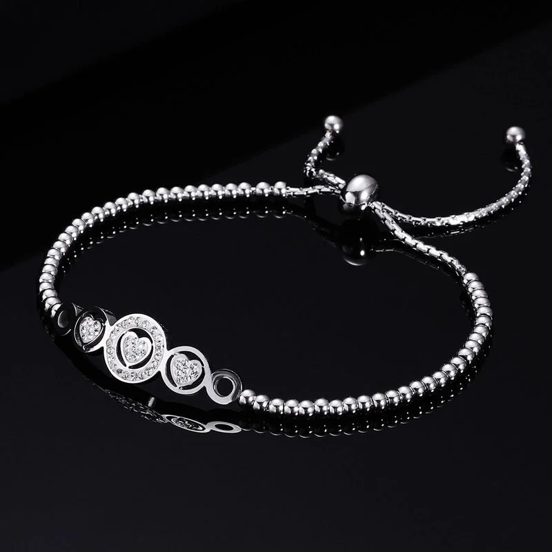 women’s simple bangles-Sweet Heart Shape Titanium Steel Inlay Artificial Gemstones Bracelets 1 Piece