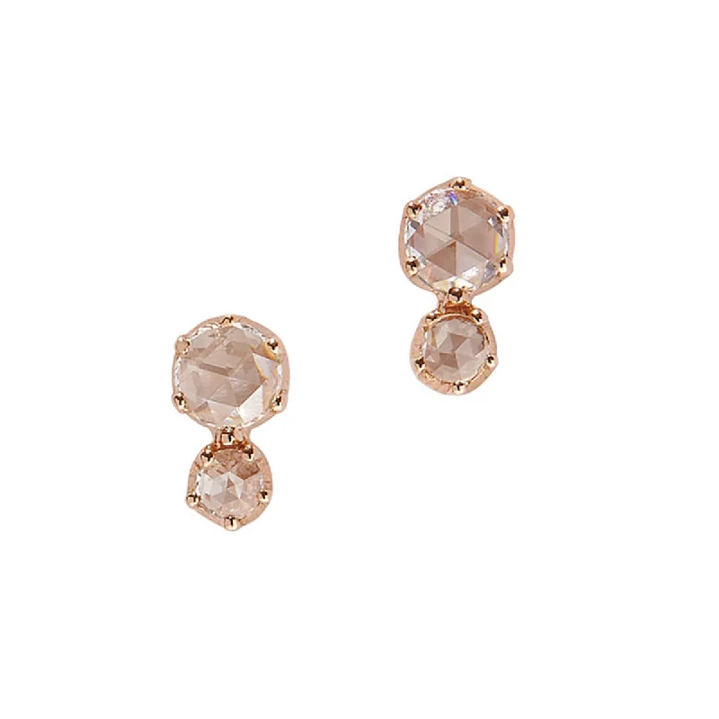 women’s gold gemstone earrings-Duet Rose Cut Diamond Stud Earrings