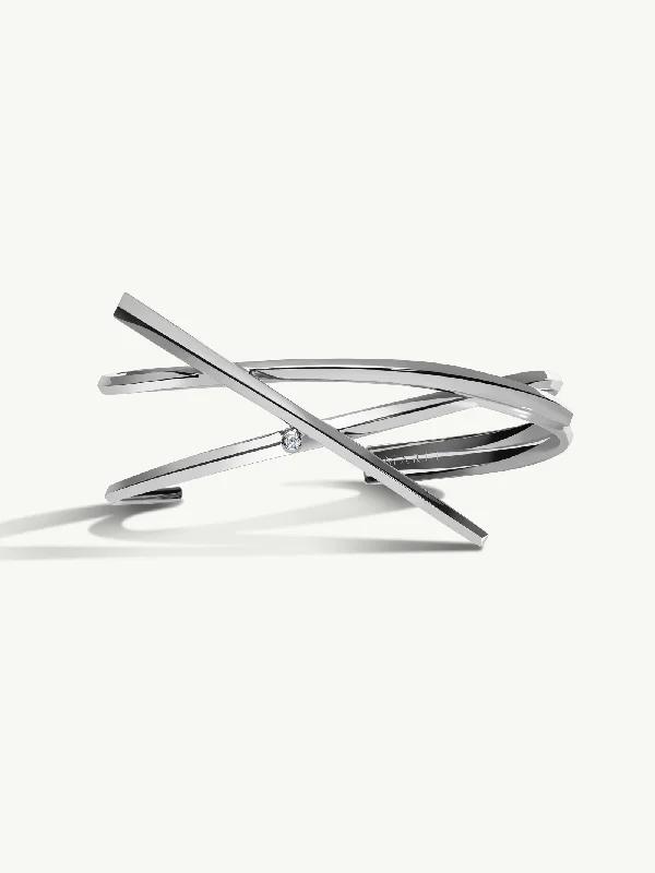 women’s tennis bracelets-Pythia Serpentine Twist Brilliant-Cut White Diamond Cuff Bracelet in Platinum