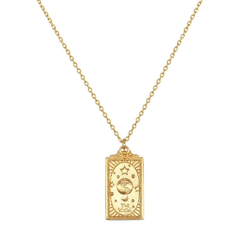 women’s personalized name necklaces-The World Tarot Necklace