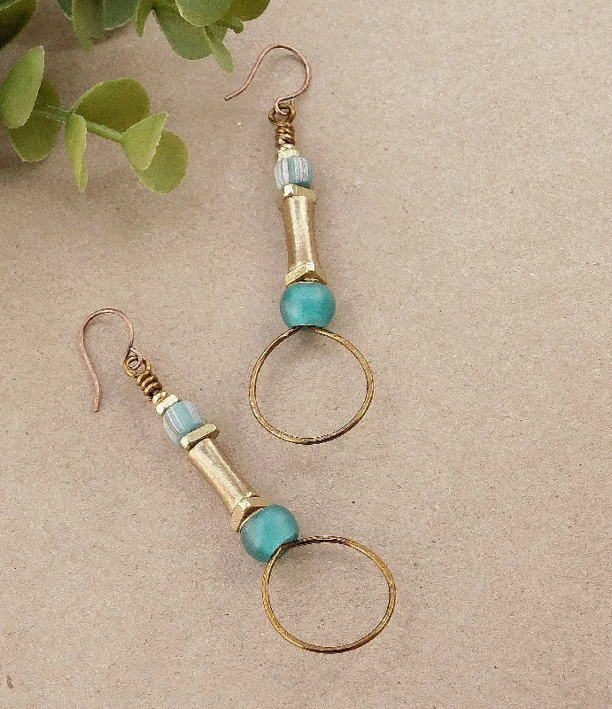 women’s colorful gemstone earrings-Bohemian Deep Teal Padre Bead Hoop Earrings