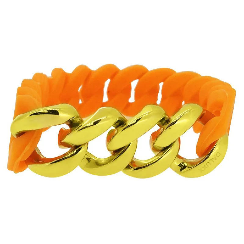 women’s handmade gold bangles-Gold Cuban Orange Rubber Bracelet