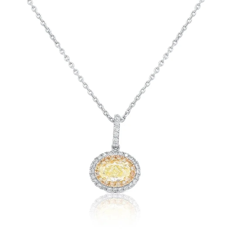 women’s unique gemstone necklaces-14K Two Tone Fancy Yellow Diamond Halo Necklace