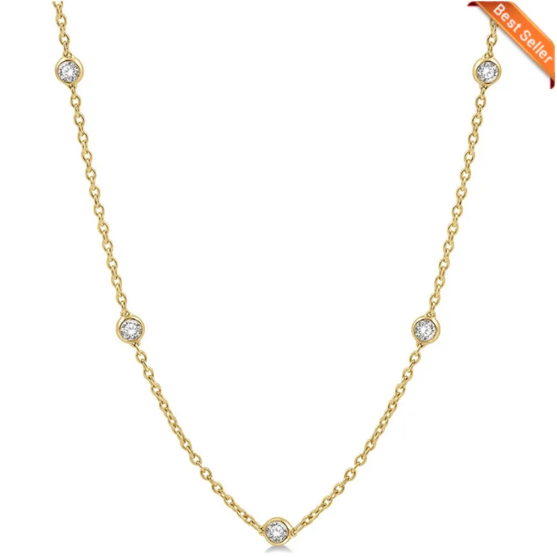 women’s bold necklaces-1 1/2 Ctw Round Cut Diamond Fashion Necklace in 14K Yellow Gold