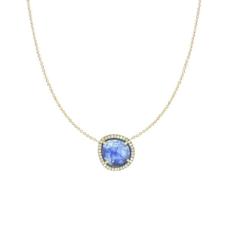 women’s trendy gold necklaces-18 Karat Rosé Gold necklace with Tanzanite Slice and white diamond halo