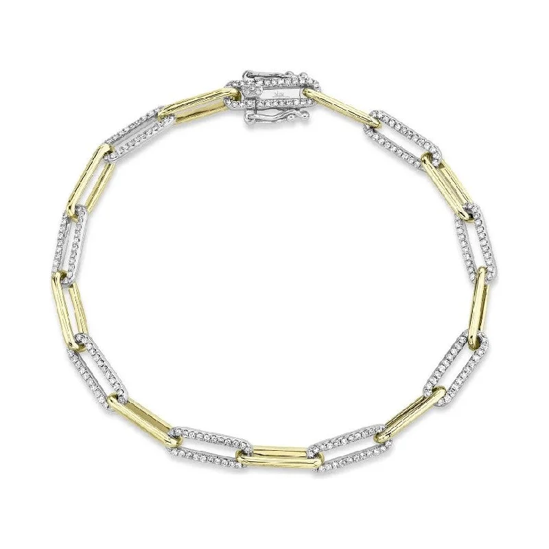 women’s pearl and gold bracelets-14K Yellow & White Gold Diamond Paperclip Bracelet