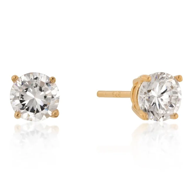 women’s square earrings-Haley Round Cut Gold Stud Earrings – 6mm  | 1.25ct | Sterling Silver