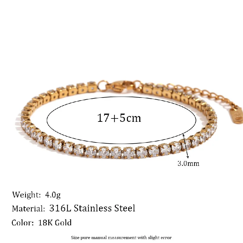 3mm Zircon Chain Bracelet - Gold