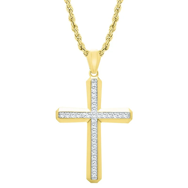 women’s glamorous necklaces-10K Yellow Gold Cross Necklace with Rope Chain and 1/2ct Diamonds