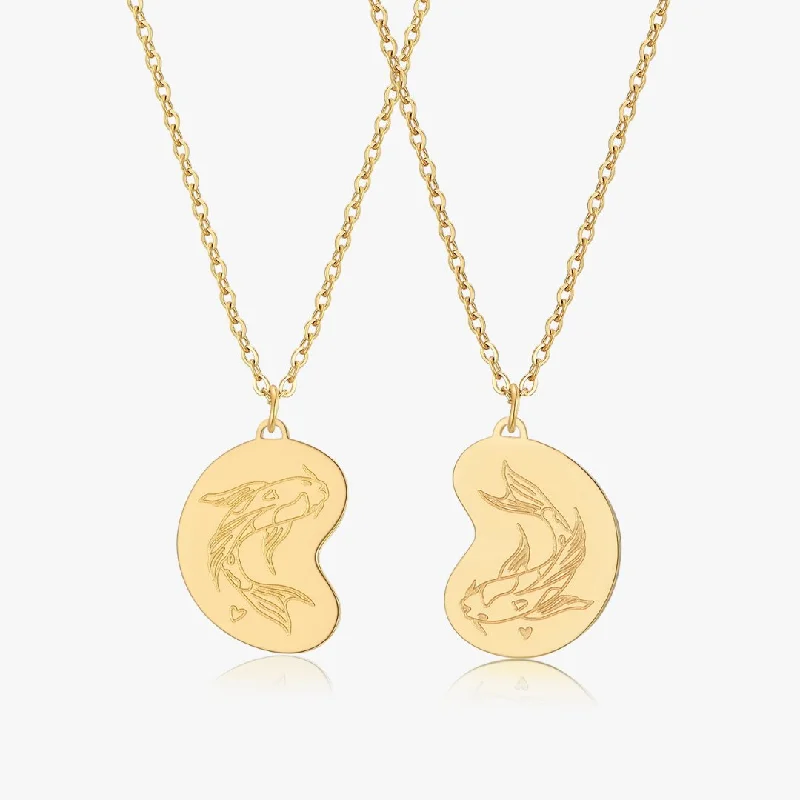 women’s engraved necklaces-Koi Fish Duo Necklace 2.0 in Gold (Not A Set)