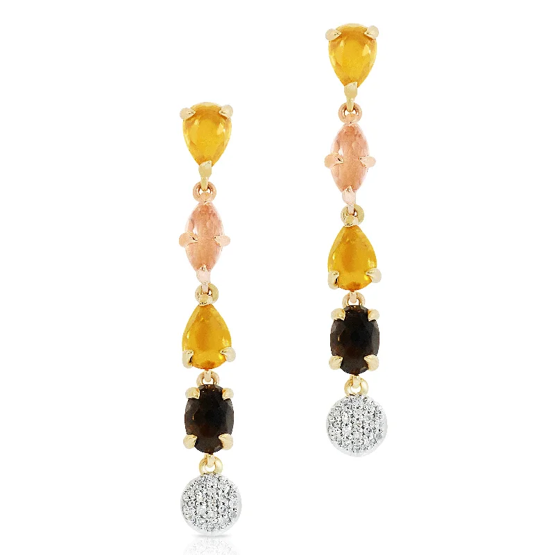 women’s personalized earrings-Diamond, Citrine and Quartz Drop Earrings