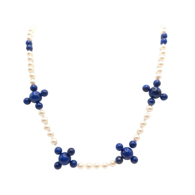 women’s diamond and gold necklaces-Pearl and Lapis Lazuli Necklace