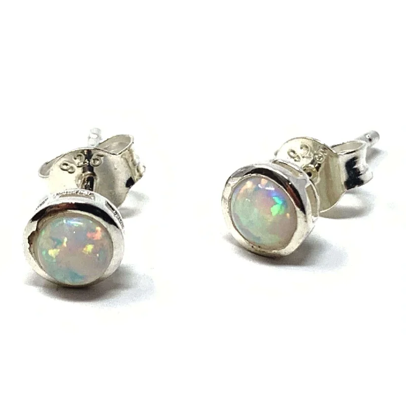 women’s contemporary earrings-White Opal Sterling Silver Stud Earrings