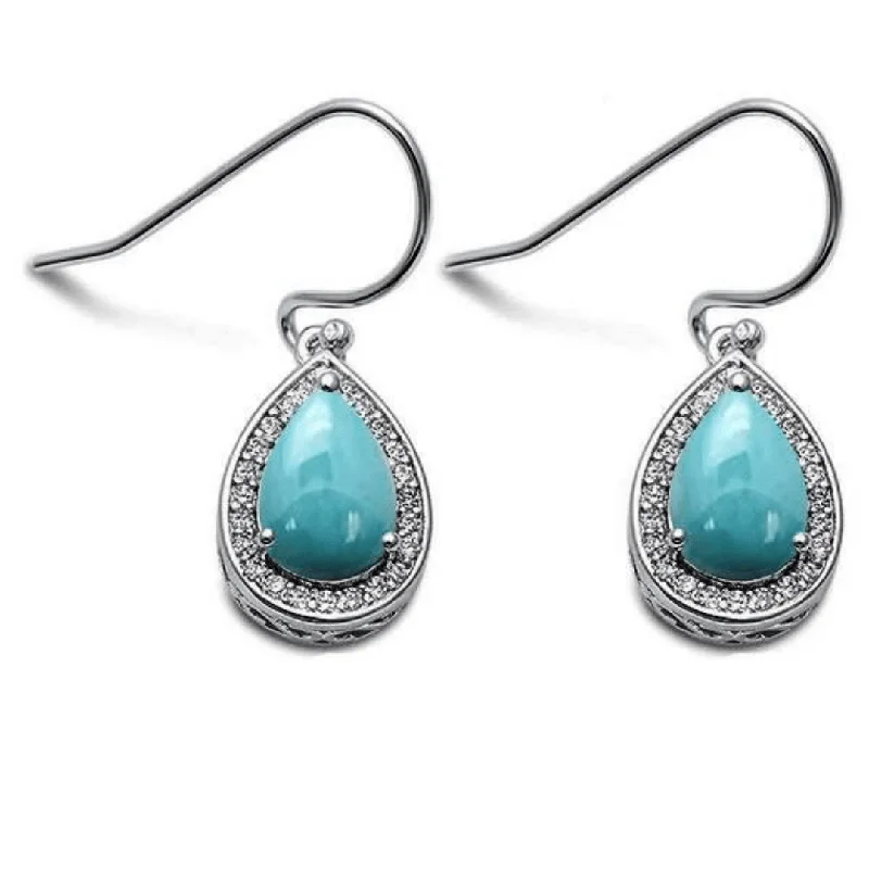 women’s art deco earrings-Larimar Teardrop Cubic Zirconia Sterling Silver Earrings