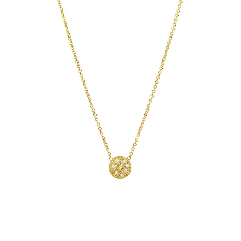 women’s butterfly necklaces-14 Karat Yellow Gold CARROLL Disc Necklace with Scattered Round Diamonds