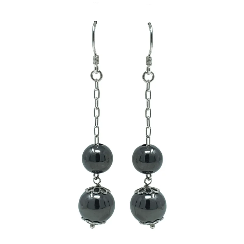 women’s drop earrings-Sterling Silver Double Ball Chain Dangle Earrings