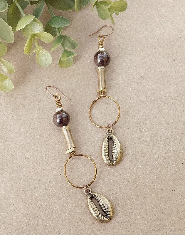 women’s silver dangling earrings-Bohemian Cowrie Shell Charm Hoop Earrings